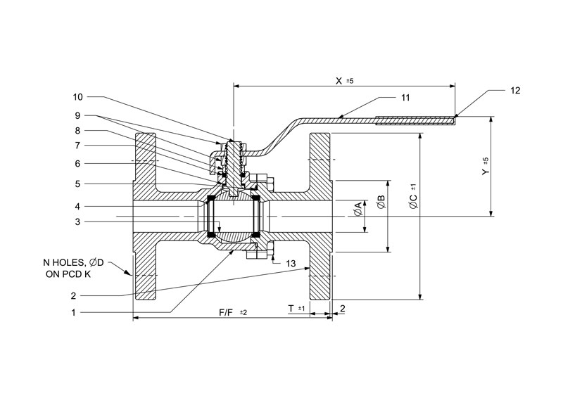 2 PIECE Flanged End Ball Valve Line Diagram