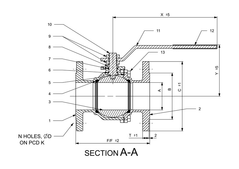 2 PIECE ISO Pad Ball Valve Line Diagram