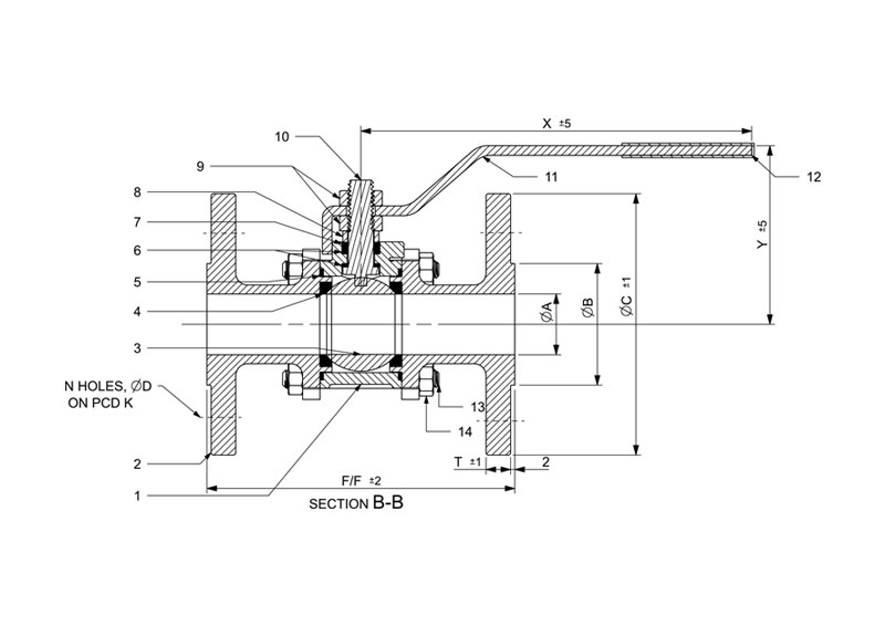 3 PIECE Flanged End Ball Valve Line Diagram