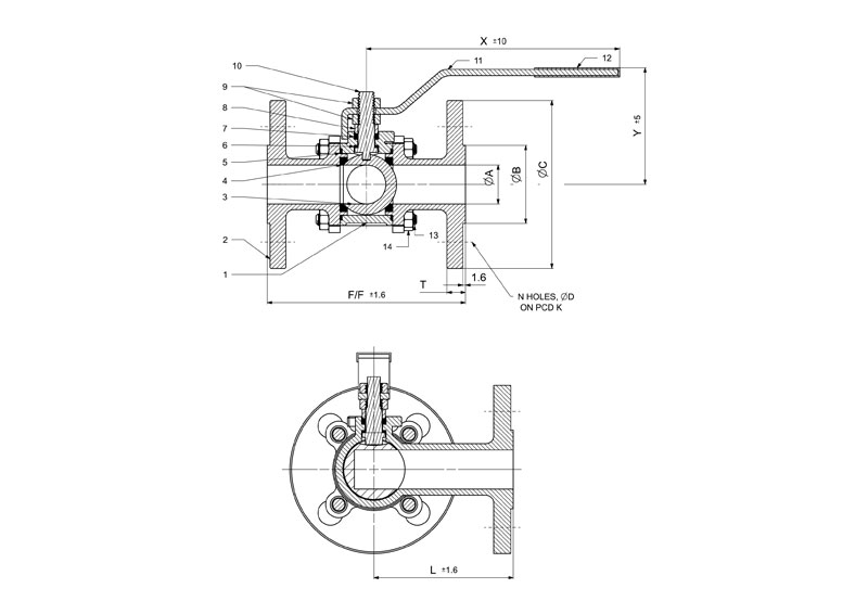 3 Way Flanged End Ball Valve Line Diagram