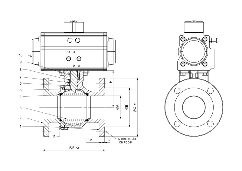 PNEUMATIC OPERATED Flanged End Ball Valve