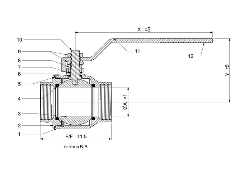 Single Piece Screwed End Ball Valves Line Diagram